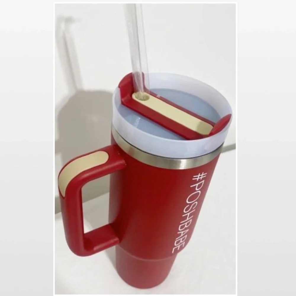 New Tumbler POSHBABE 40oz Red White Large Travel Mug Thermos Cup Swag